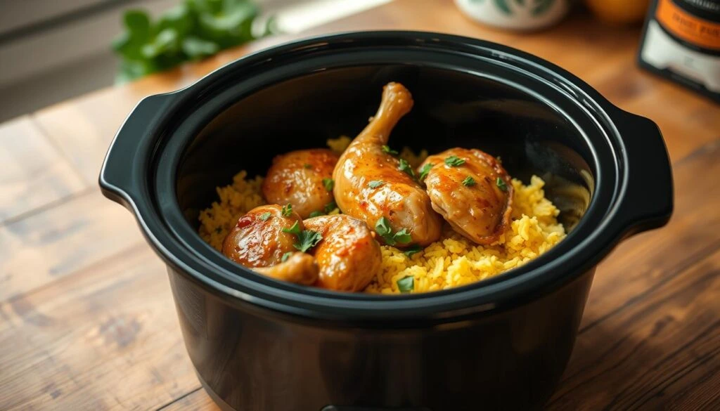 slow cooker chicken and yellow rice