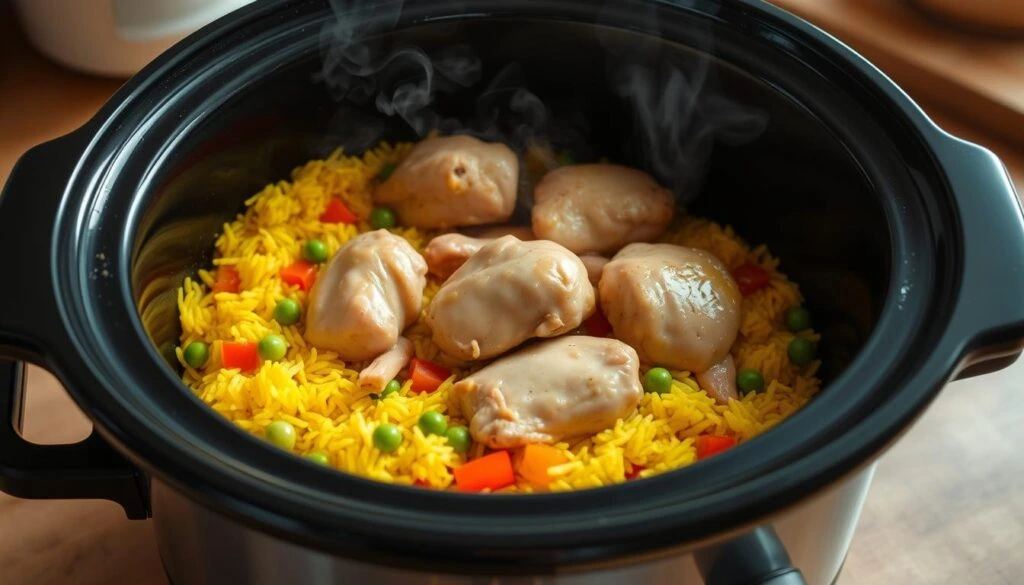 slow cooker chicken and yellow rice